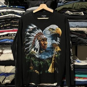 Karl Kani Black Long Sleeve Shirt with Native American and Eagle Design